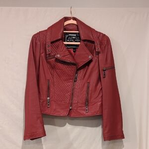 Blanc Noir Women's Red Leather Moto Jacket